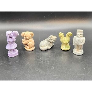 Vtg Lot Of 5 Ceramic Wade Whimsies Trinkets Kitty Koala Rooster Girl Man England